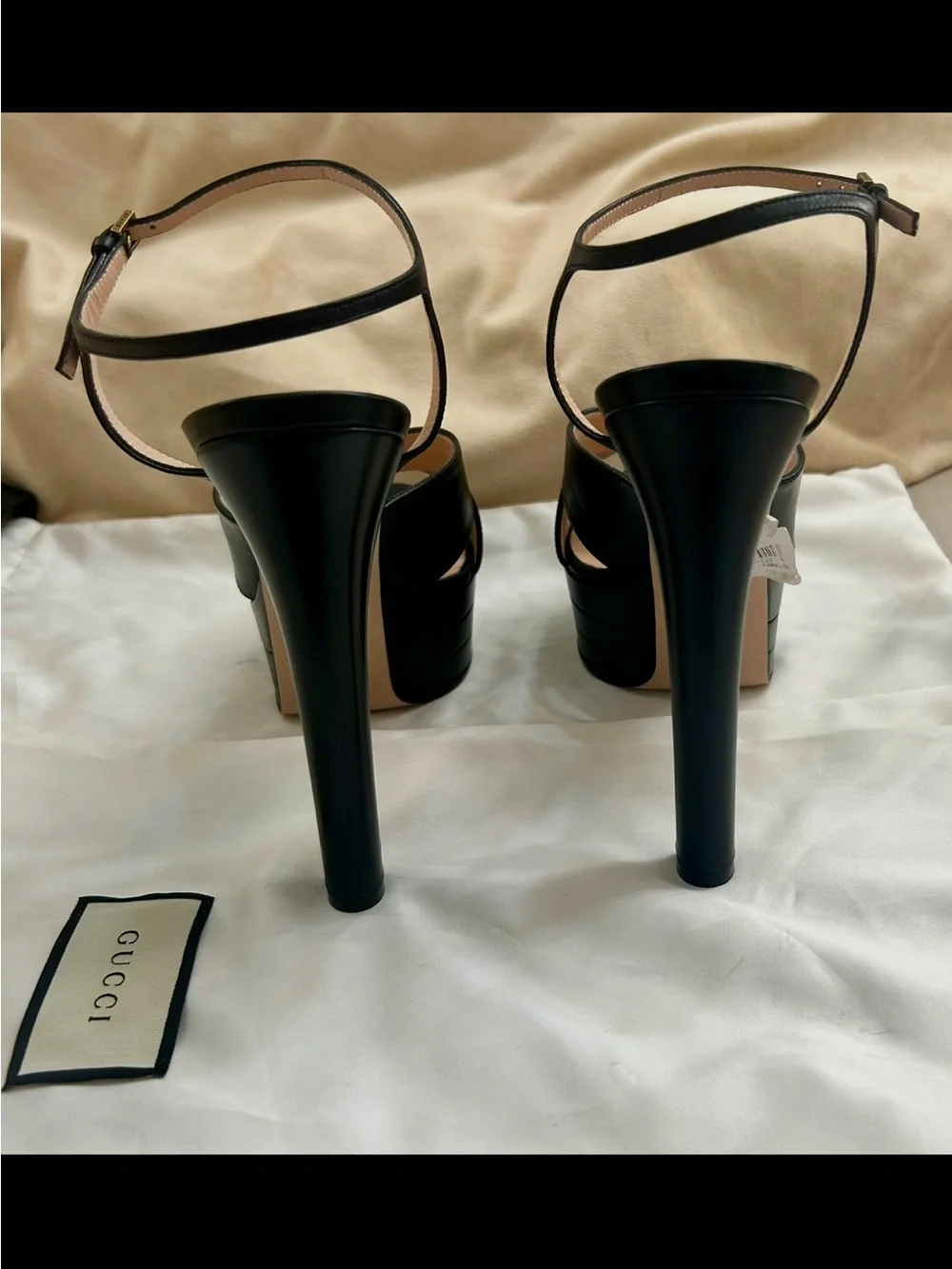 Gucci Black Leather Platform Sandals with Ankle Strap